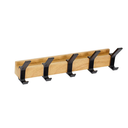 Sleek Nordic Wall-Mounted Coat Rack with Adjustable Dual Hooks in Black & Wood Finish