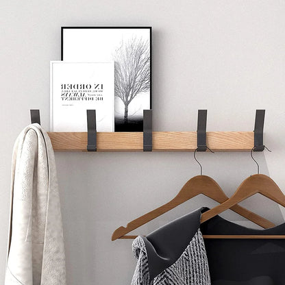 Sleek Nordic Wall-Mounted Coat Rack with Adjustable Dual Hooks in Black & Wood Finish