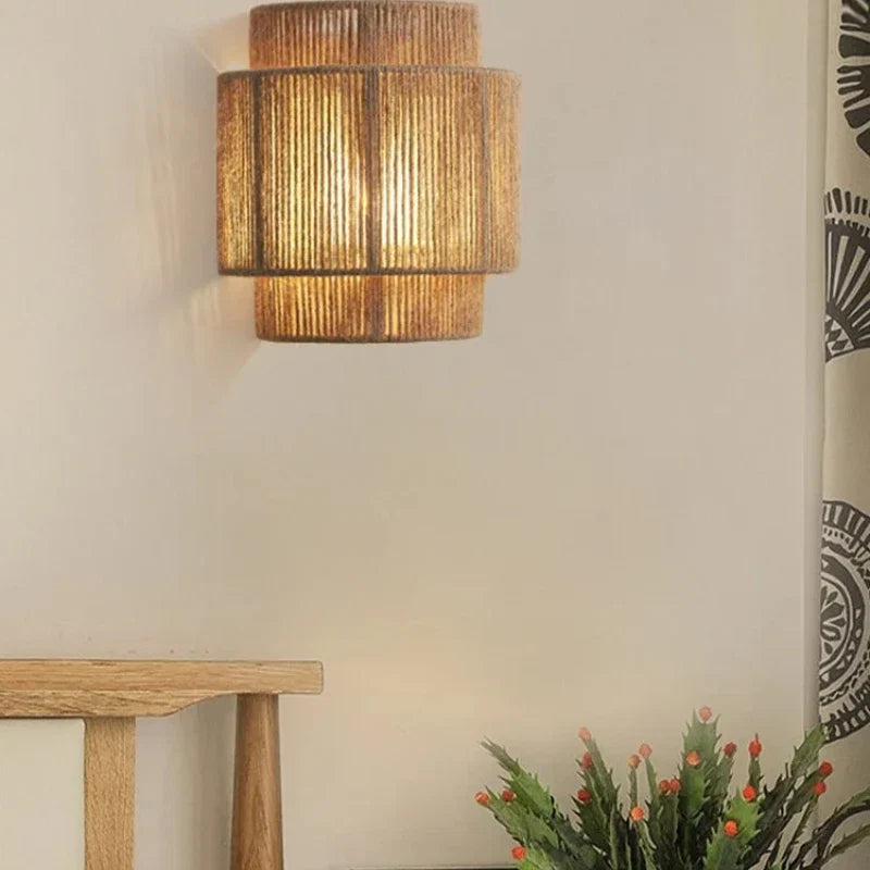 RattanGlow Handwoven Rattan Wall Lamp – Warm Ambient Light with Natural Texture