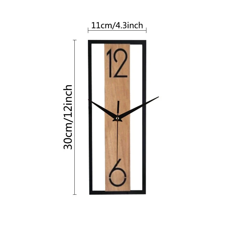 Sleek Modern Rectangular Wall Clock with a Slim Wood-Grain Frame