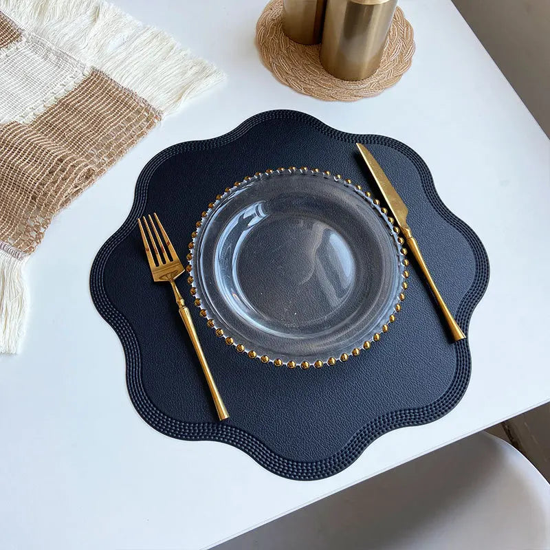 FloraMat Luxury Round Faux Leather Placemats with Embossed Flower Design