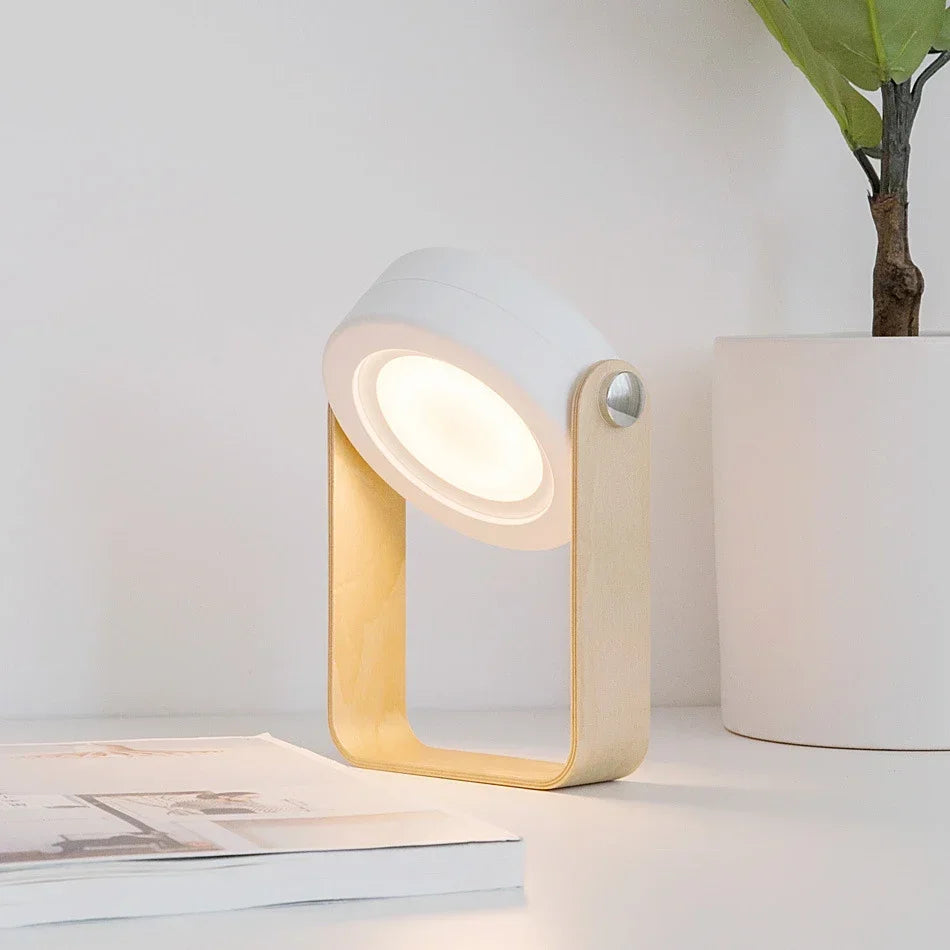 Innovative Wooden-Handle Portable Lantern - Folding, Rechargeable Table Lamp