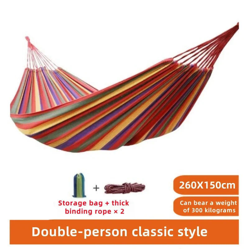 Canvas Hammock – Striped Double Swing Bed for Indoor & Outdoor Use, Ideal for Camping and Relaxation