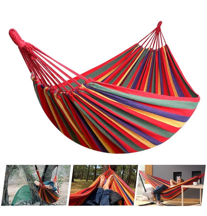 Canvas Hammock – Striped Double Swing Bed for Indoor & Outdoor Use, Ideal for Camping and Relaxation