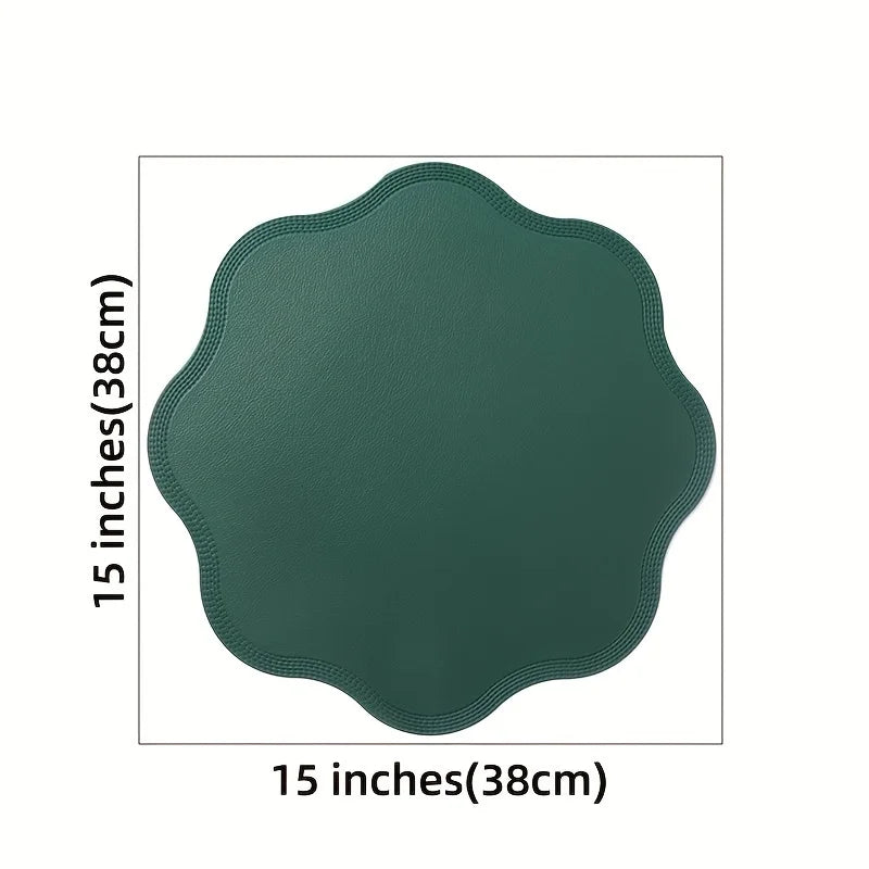 FloraMat Luxury Round Faux Leather Placemats with Embossed Flower Design