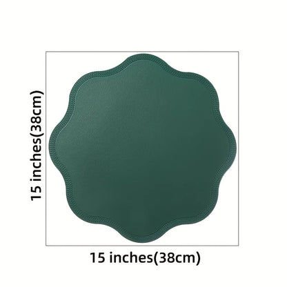 FloraMat Luxury Round Faux Leather Placemats with Embossed Flower Design
