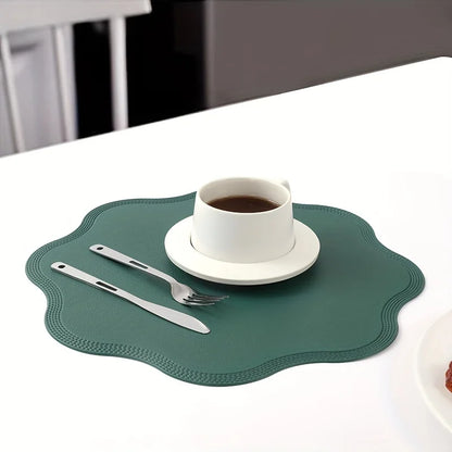 FloraMat Luxury Round Faux Leather Placemats with Embossed Flower Design