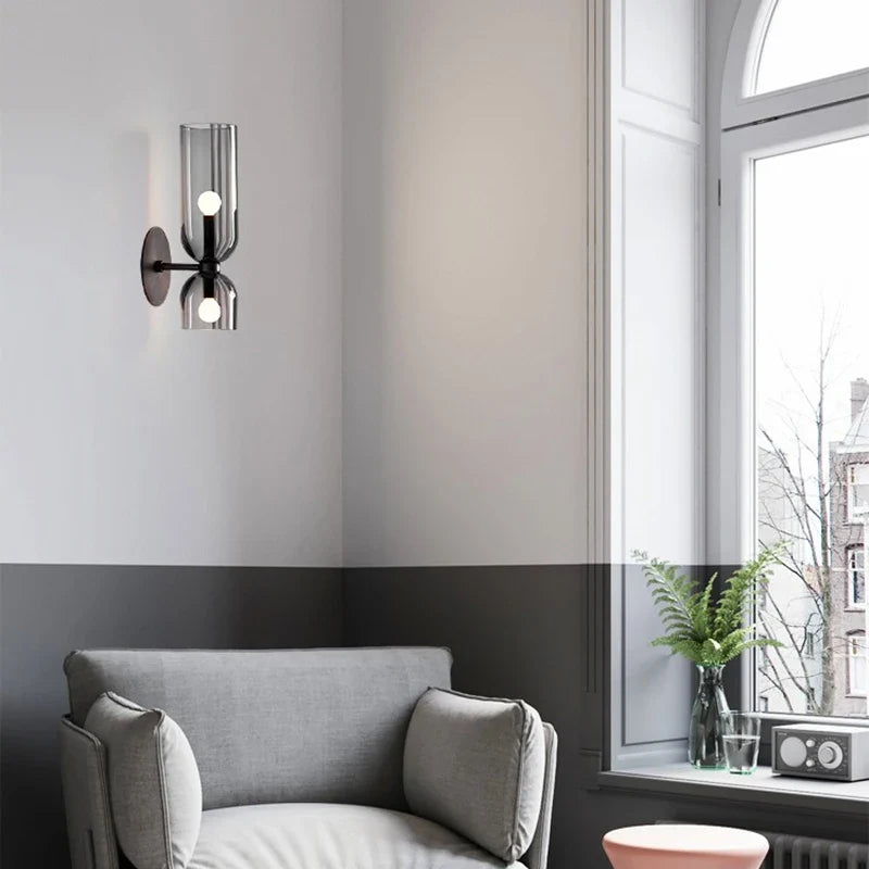 Nordic Glass Wall Lamp with Smoked Tube Design - Modern Minimal Lighting