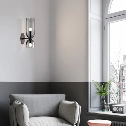 Nordic Glass Wall Lamp with Smoked Tube Design - Modern Minimal Lighting