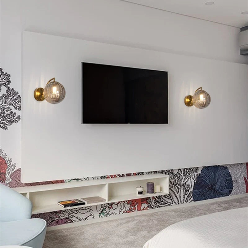 Modern Glass Ball Wall Lamp with Brass Finish and Tinted Glass