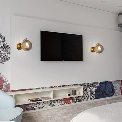 Modern Glass Ball Wall Lamp with Brass Finish and Tinted Glass