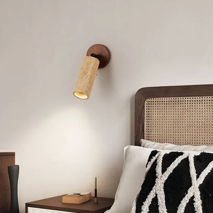 Huangdong Wall Lamp — Wabi-Sabi Travertine & Wood Light