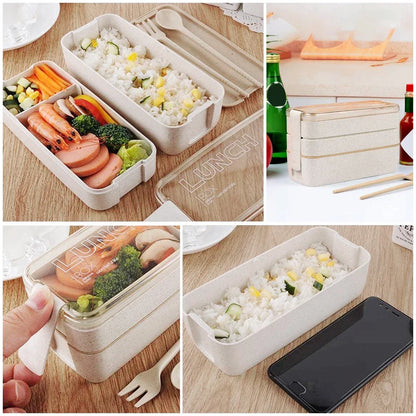 EcoStack 3-Tier Bento Lunch Box – 900 ml, Made with Wheat Straw