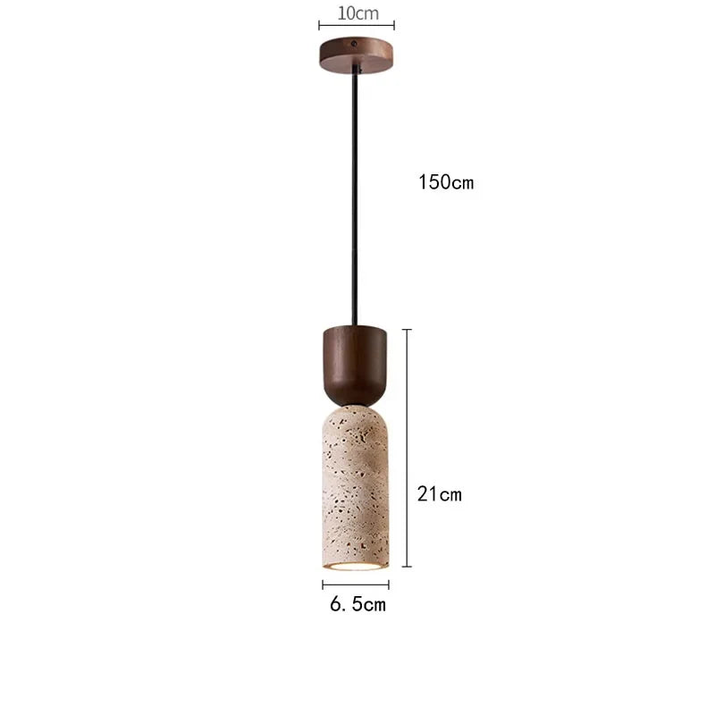 Wabi-Sabi Travertine & Wood Pendant Light — Subtle Japanese Minimalist Bedside Lighting