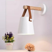 Nordic Wood & Leather Wall Lamp — Cozy Hanging Bedside Light