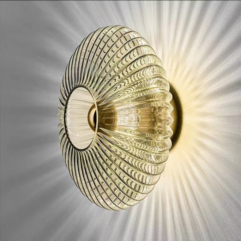 Nordic Vintage Glass Wall Sconce – Striped Round Disc Light for Timeless Ambient Glow