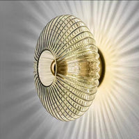 Nordic Vintage Glass Wall Sconce – Striped Round Disc Light for Timeless Ambient Glow