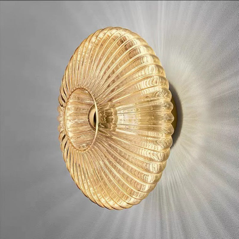 Nordic Vintage Glass Wall Sconce – Striped Round Disc Light for Timeless Ambient Glow