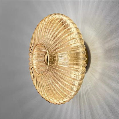 Nordic Vintage Glass Wall Sconce – Striped Round Disc Light for Timeless Ambient Glow