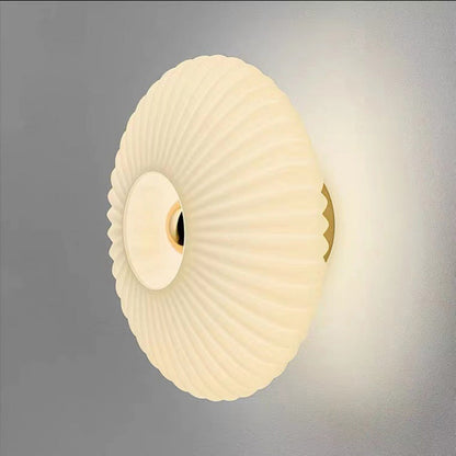 Nordic Vintage Glass Wall Sconce – Striped Round Disc Light for Timeless Ambient Glow