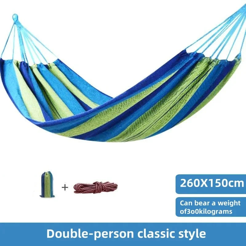 Canvas Hammock – Striped Double Swing Bed for Indoor & Outdoor Use, Ideal for Camping and Relaxation
