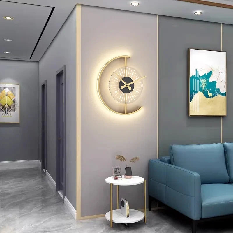 Lunaris LED Wall Clock Lamp — Sleek Post-Modern Sconce with Ambient Illumination