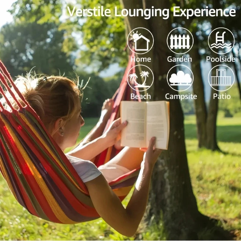 Canvas Hammock – Striped Double Swing Bed for Indoor & Outdoor Use, Ideal for Camping and Relaxation