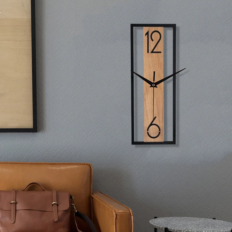 Sleek Modern Rectangular Wall Clock with a Slim Wood-Grain Frame