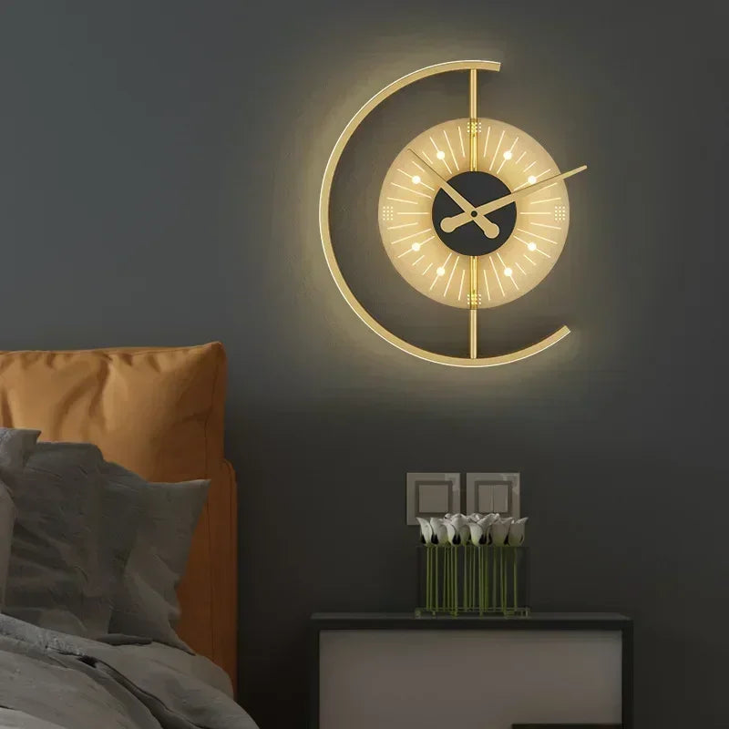 Lunaris LED Wall Clock Lamp — Sleek Post-Modern Sconce with Ambient Illumination