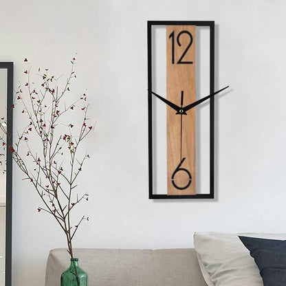 Sleek Modern Rectangular Wall Clock with a Slim Wood-Grain Frame