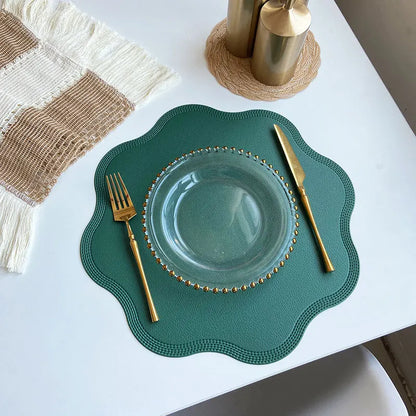 FloraMat Luxury Round Faux Leather Placemats with Embossed Flower Design