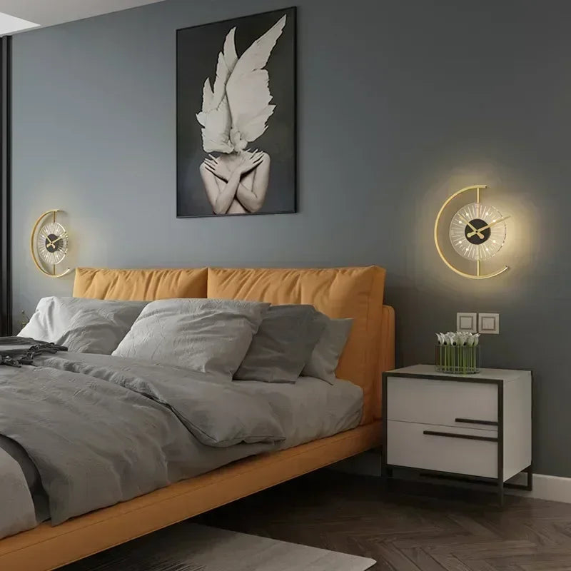 Lunaris LED Wall Clock Lamp — Sleek Post-Modern Sconce with Ambient Illumination