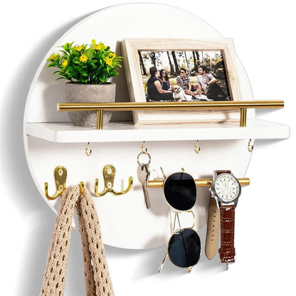 Chic Round Wooden Key Holder - Eco-Friendly Wall Organiser
