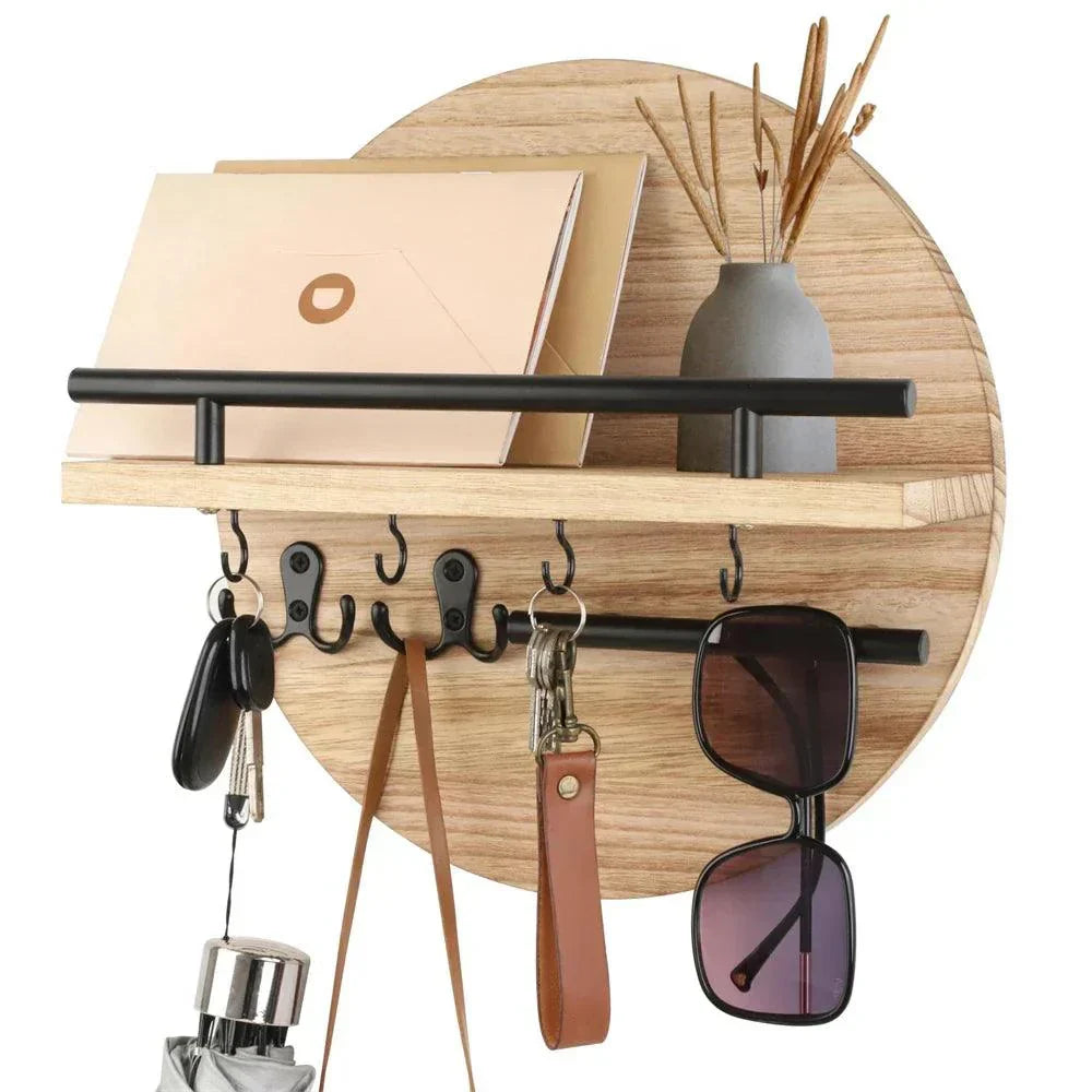 Chic Round Wooden Key Holder - Eco-Friendly Wall Organiser
