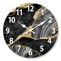 MarbellaTime Modern Round Wooden Wall Clock with Silent Marble Design