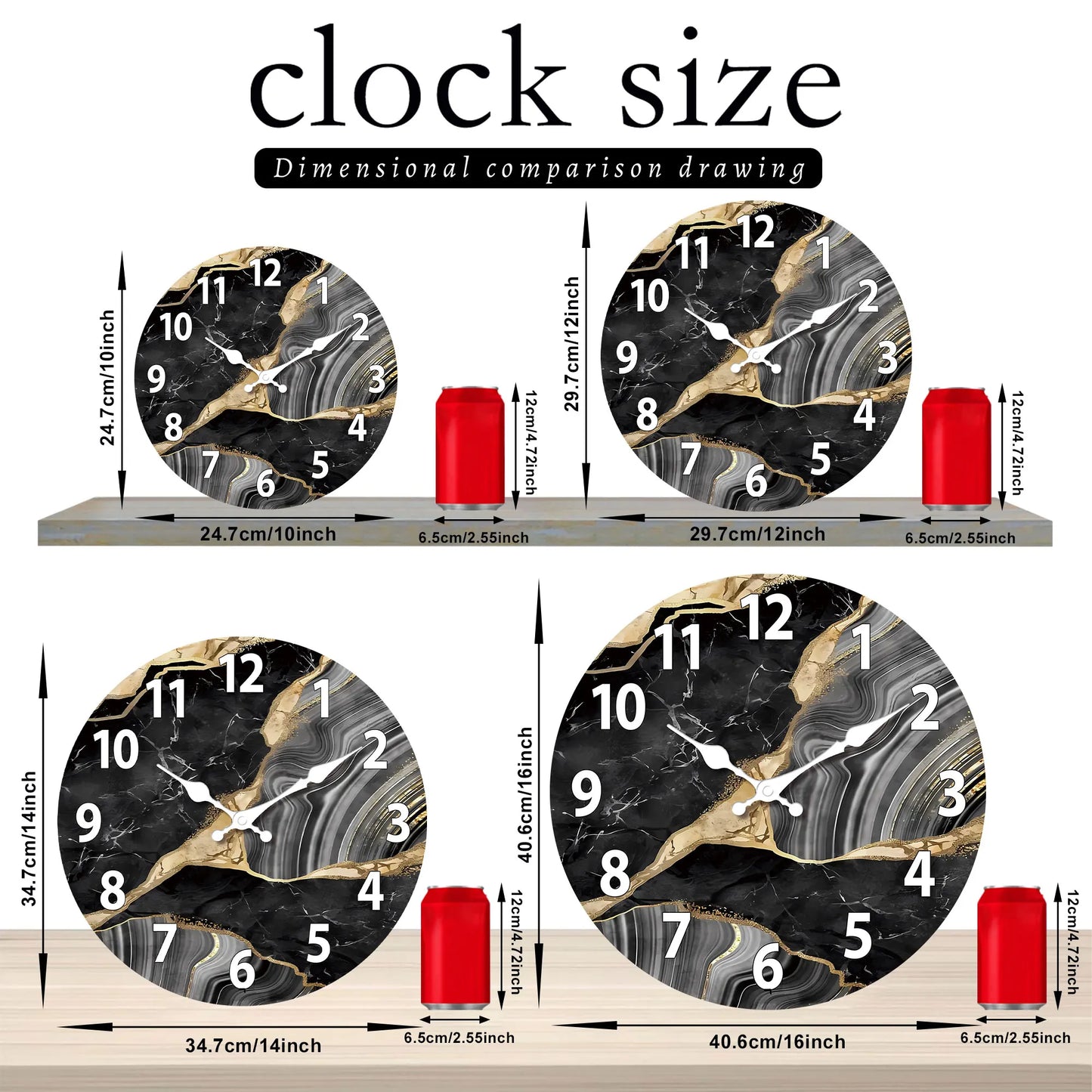 MarbellaTime Modern Round Wooden Wall Clock with Silent Marble Design