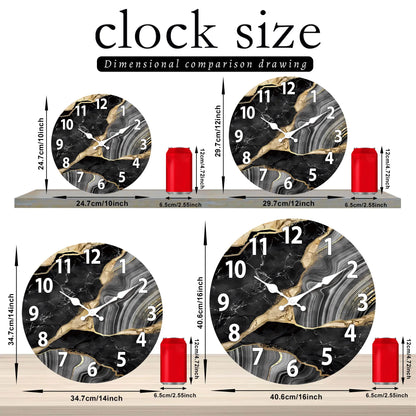 MarbellaTime Modern Round Wooden Wall Clock with Silent Marble Design