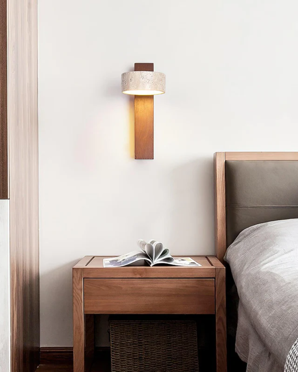 Travertine Wall Lamp | Modern Stone & Wood Sconce for Elegant Lighting