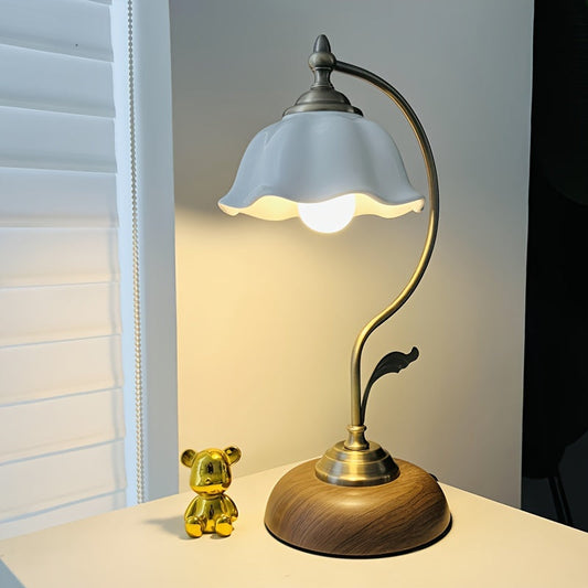 Vintage Gooseneck Table Lamp in Antique Brass with USB Bedside Light