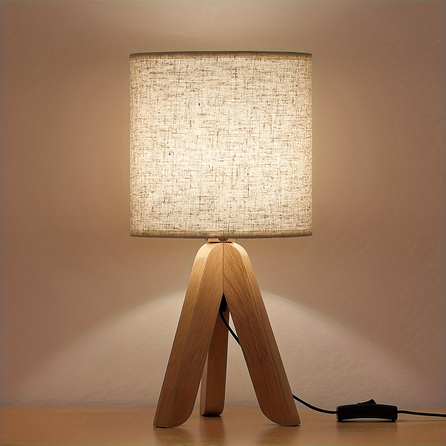 Nordic-Style Wooden Tripod Table Lamp with Fabric Shade
