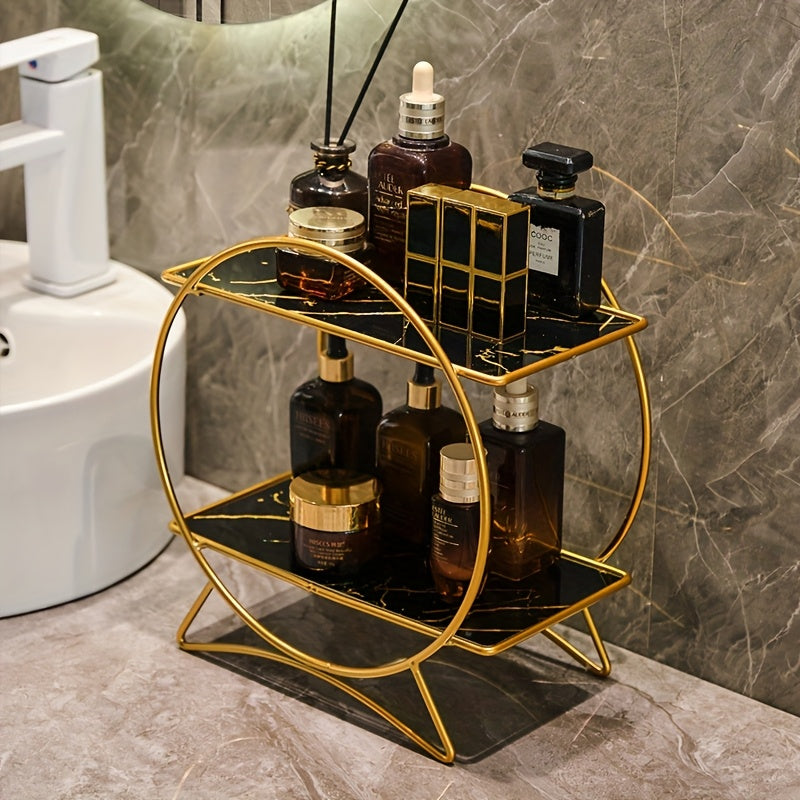 Double-Tier Cat-Ear Base Bathroom Organiser – Stylish Metal Shelf for Cosmetics & Skincare