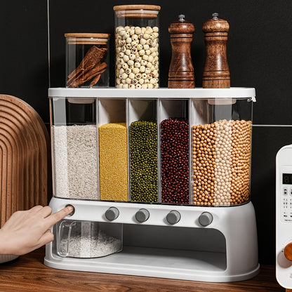 Multi-Compartment Grain Storage Container for Kitchen – Airtight Pantry Organizer with Flip-Top Lid
