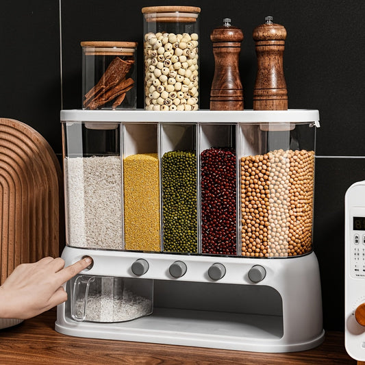 Multi-Compartment Grain Storage Container for Kitchen – Airtight Pantry Organizer with Flip-Top Lid