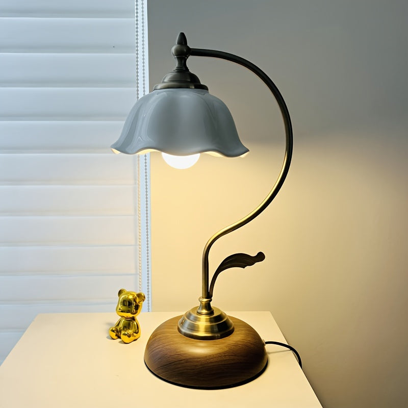 Vintage Gooseneck Table Lamp in Antique Brass with USB Bedside Light