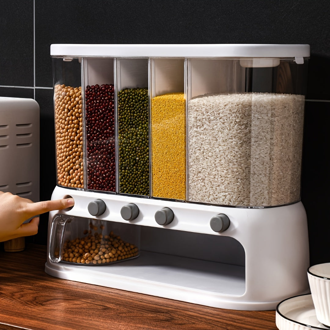 Multi-Compartment Grain Storage Container for Kitchen – Airtight Pantry Organizer with Flip-Top Lid