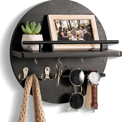 Chic Round Wooden Key Holder - Eco-Friendly Wall Organiser