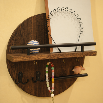 Chic Round Wooden Key Holder - Eco-Friendly Wall Organiser