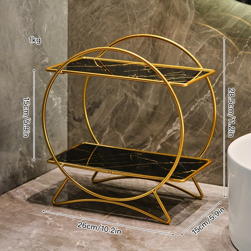 Double-Tier Cat-Ear Base Bathroom Organiser – Stylish Metal Shelf for Cosmetics & Skincare