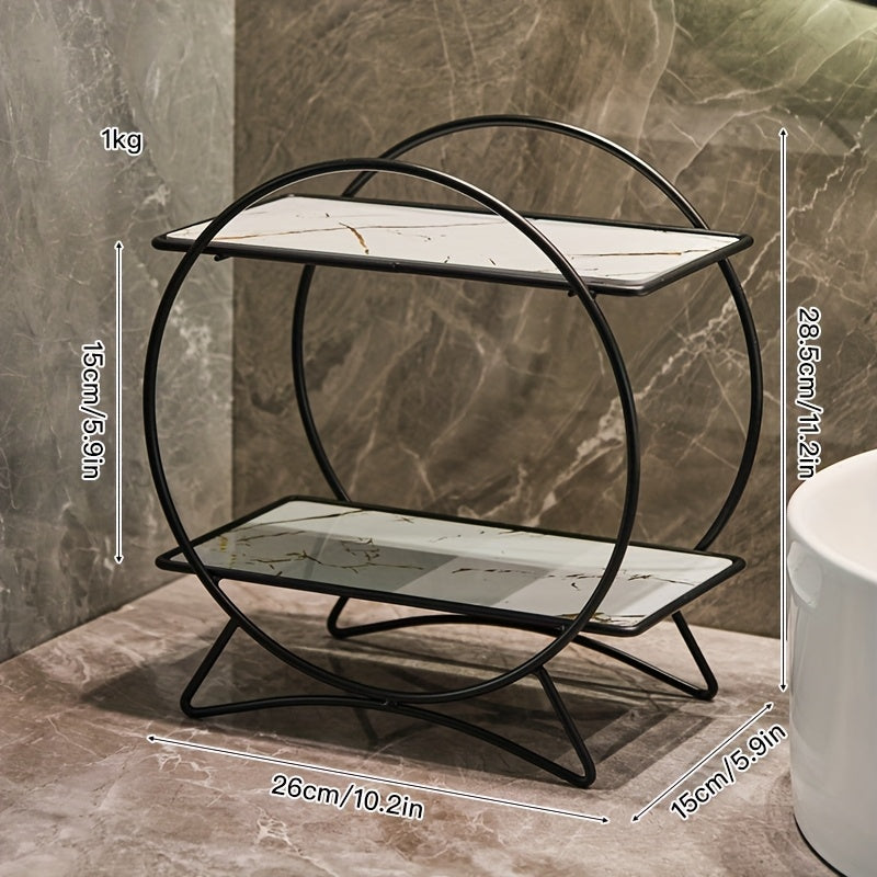 Double-Tier Cat-Ear Base Bathroom Organiser – Stylish Metal Shelf for Cosmetics & Skincare