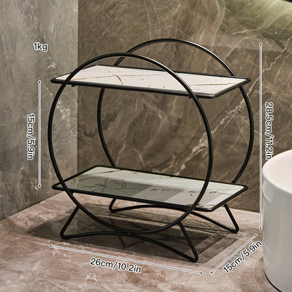 Double-Tier Cat-Ear Base Bathroom Organiser – Stylish Metal Shelf for Cosmetics & Skincare
